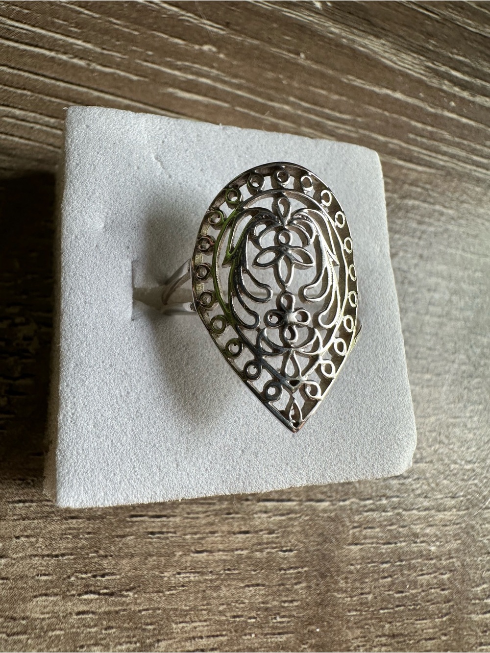 Silver Filigree Teardrop Ring - Elegant Women's Fashion - Picture 4 of 6